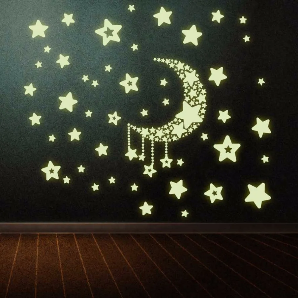 2017 new diy night light glow in the dark moon stars wall