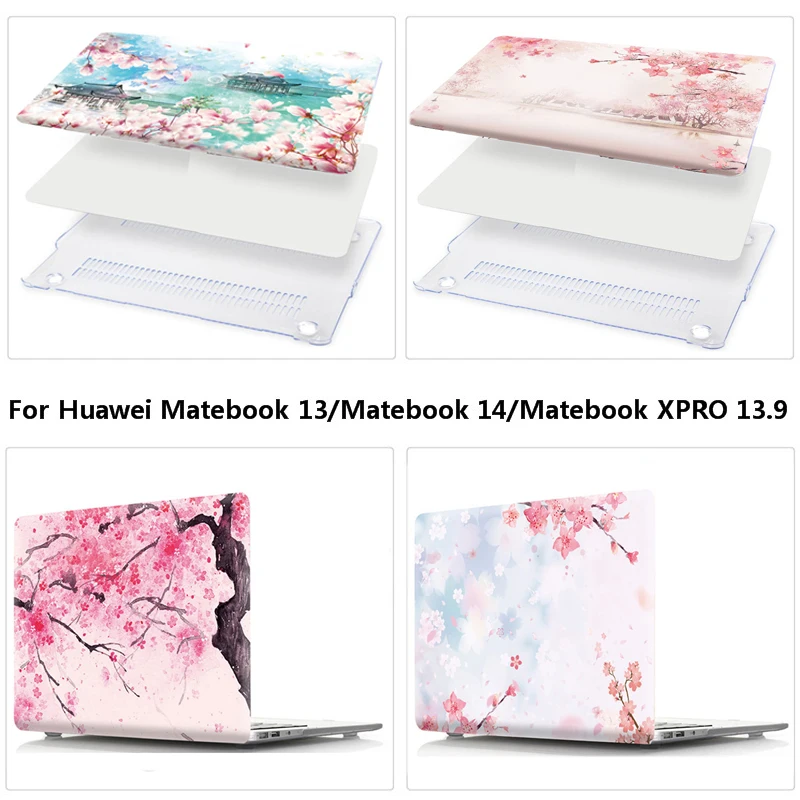 2020 Fasion Women Smooth Shell Beautiful Cherry Blossoms Prints 13 Inch Notebook Cover For Huawei Matebook 13 14 X Pro 13.9 Case