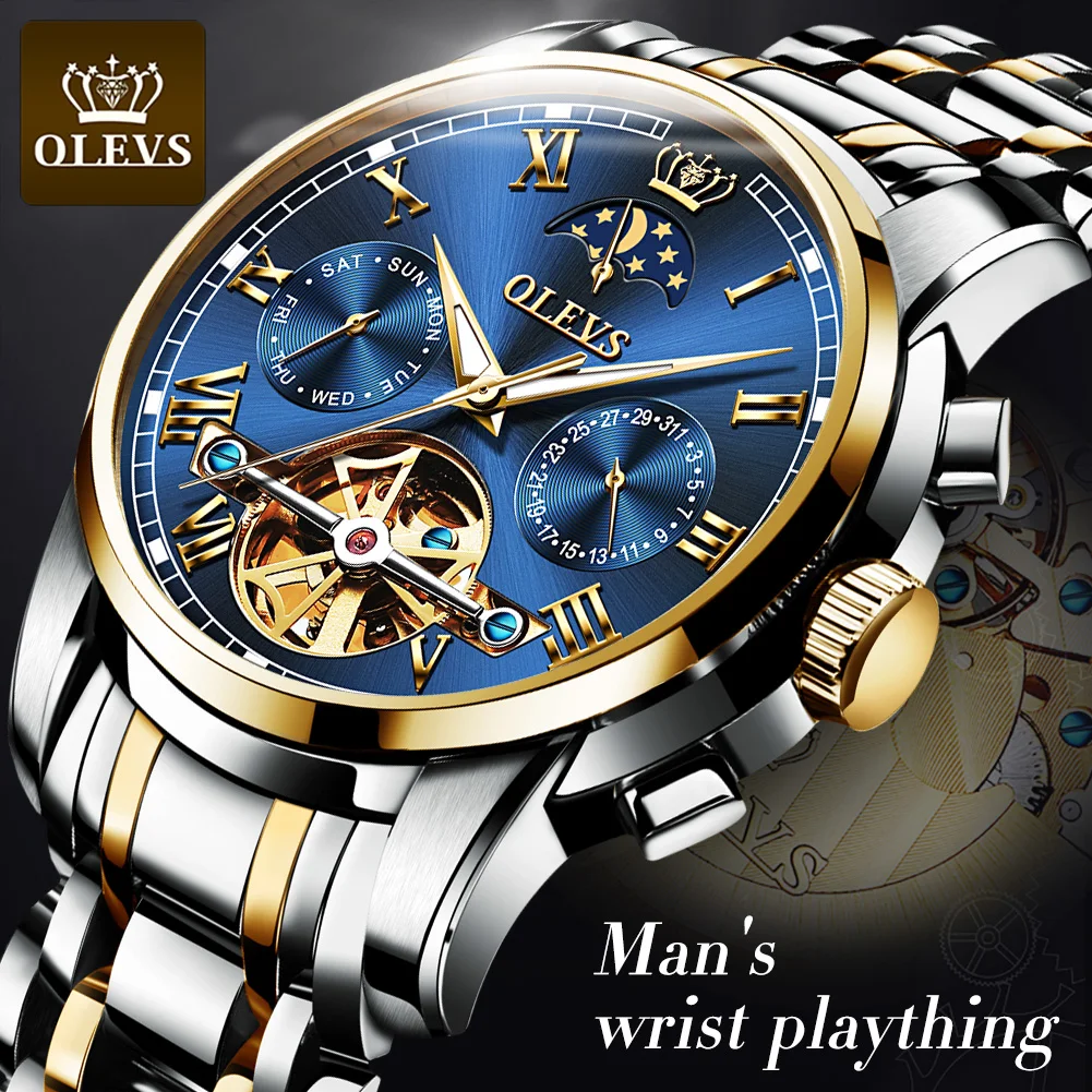 Olevs Automatic Watch Men Stianless Steel Sports Waterproof Date Luxury