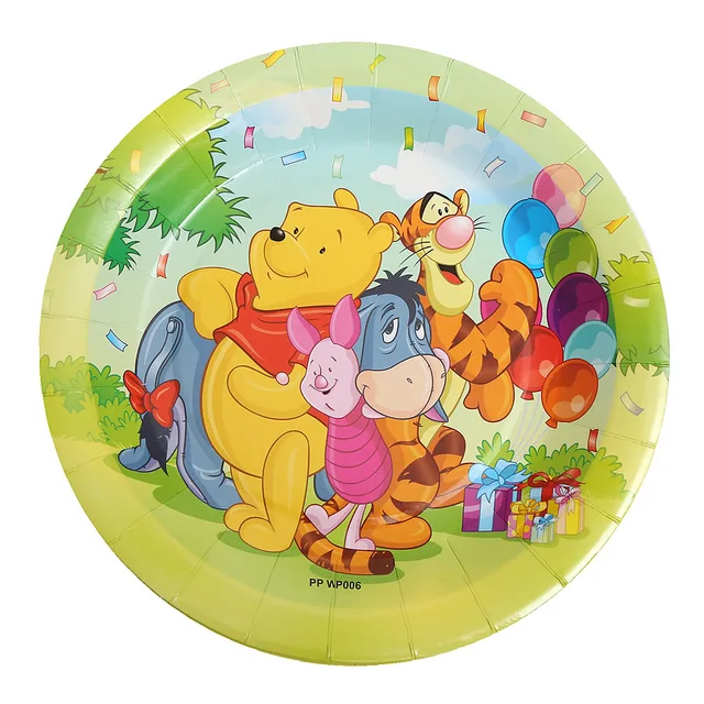 Disney Pooh Children's Birthday Party Supplies Party Tableware Set Paper Towel Tablecloth Paper Plate Knife Fork Spoon Set 9 inch 6 pcs