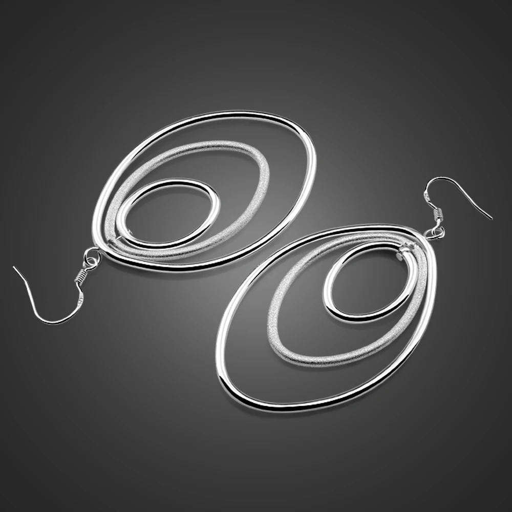 

New Fashion 100% 925 Sterling Silver Earrings For Women Bohemian Hyperbole Geometric Big Earrings Stud Earrings Jewelry Gift