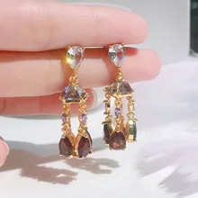 

Foydjew Luxury Amethyst Wind Bell Drop Earrings S925 Silver Luxury Design Earring Retro European American Fashion Ear Jewelry