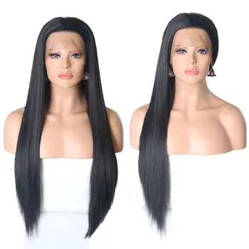 

Natural Balck Synthetic 13*3 Lace Front Wig Silky Straight Glueless Heat Resistant Fiber Hair Free Parting For Women Daily Wigs