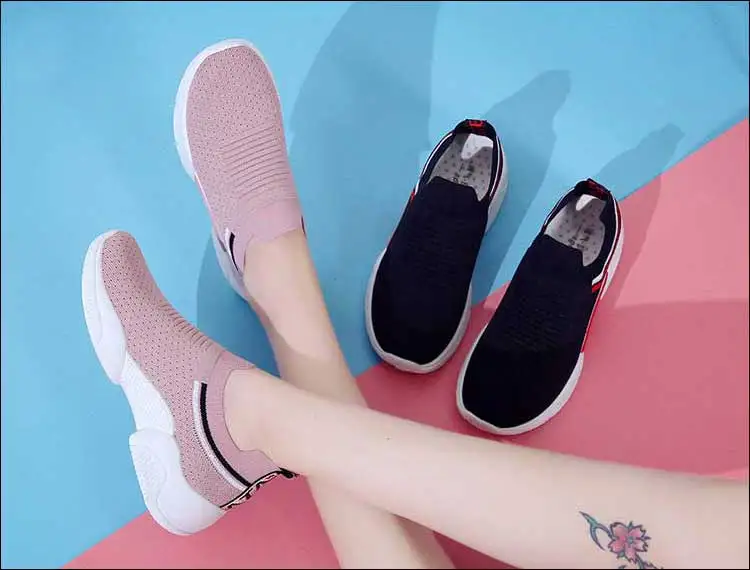 Черные повседневные туфли-носки; женские сетчатые кроссовки на мягкой подошве; женские кроссовки на платформе; chaussure Femme Basket; коллекция года; zapatos mujer; цвет розовый