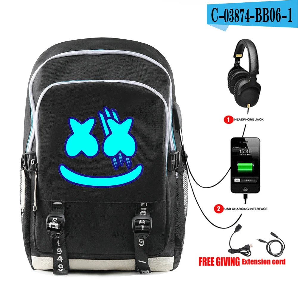 DJ Marshmallow рюкзак модные школьные рюкзаки для мальчиков и девочек студенческие сумки Оксфорд USB зарядное устройство многофункциональная дорожная сумка для ноутбука - Цвет: E