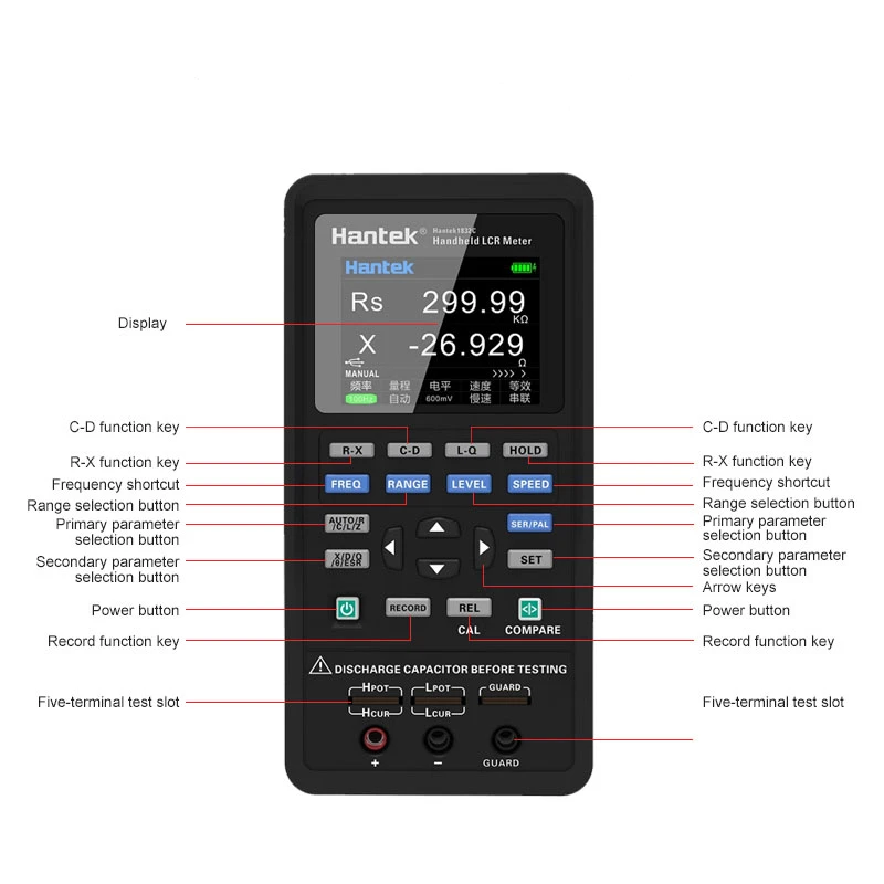 Hantek Digital Handheld LCR Meter Hantek 1832C /1833C Portable Digital Bridge LCR Inductance Capacitance Resistance Tester