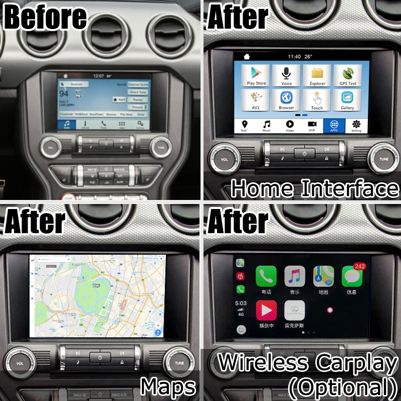 Android/carplay интерфейс коробка для Ford Mustang gps навигация видео интерфейс коробка синхронизация 3 Зеркало Ссылка youtube по Lsailt