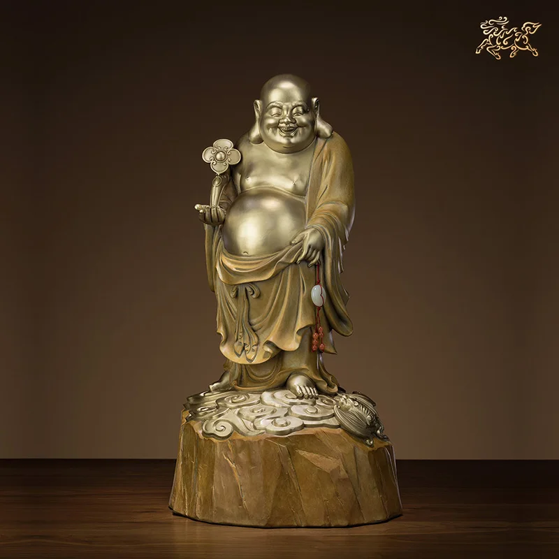 

2024 NEW high grade Buddhist wealth God Maitreya Buddha statue family Protect bring money good luck Art Handmade brass Sculpture