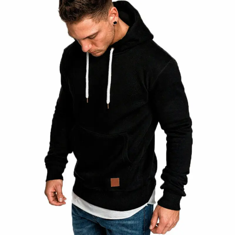 

Autumn Men Casual Long Sleeve Front Pocket Soft Cotton Plain Zipper Pullover Hoodies Sweatshirts Running Wear