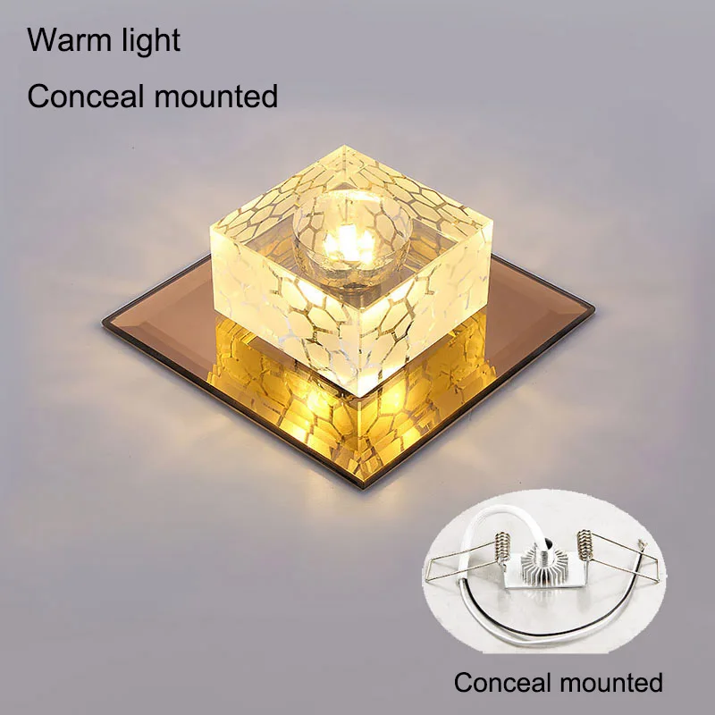 Warm light Concealed Crystal Led Ceiling Lights Modern Plafonnier Led Ceiling Lamp 3W Bedroom Living Room Lights Plafondlamp Aisle Corridor Porch AC - Body Color: Warm light Concealed