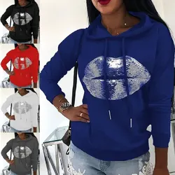 Lip Printed Tunic Long Sleeve Tunic Drawstring Casual T Shirt Pullover Sweatshirt Drawstring Pure Tops Hoodie Spring And Sutumn Lip Printed Tunic Long Sleeve Tunic Drawstring Casual T Shirt Pullover Sweatshirt Drawstring Pure Tops Hoodie Spring And Sutumn