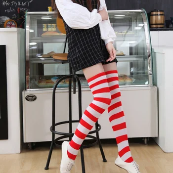 

Autumn Winter Fashion Ladies Stockings Over The Knee Socks Japanese Color Striped Girls Uniform Casual Thigh Cotton Long Socks