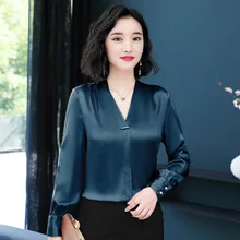 Blusas femininas de seda de moda coreana cetim de escritório