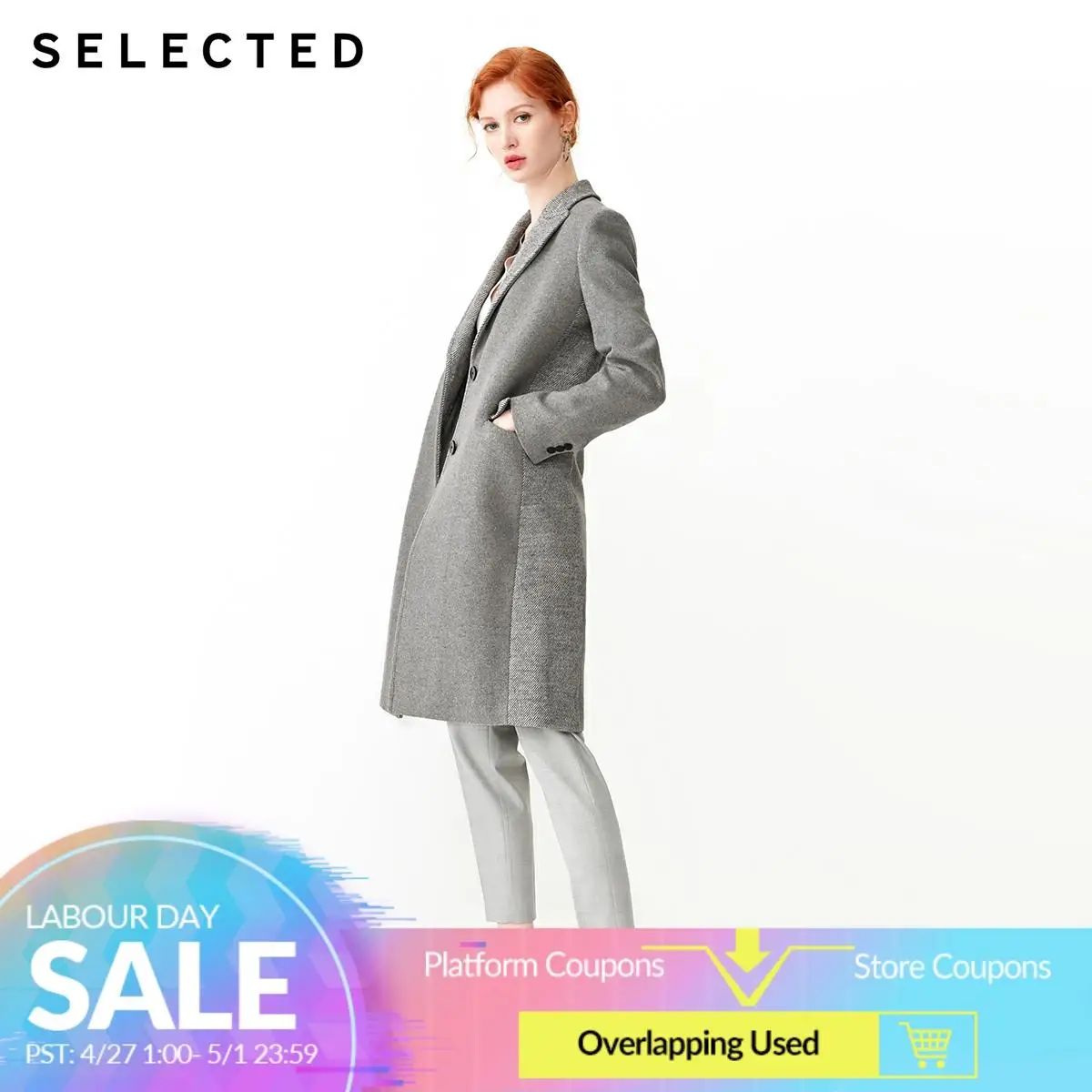 

SELECTED Women's Mid-length Cotton-rich Woolen Splice Overcoat S|419127501