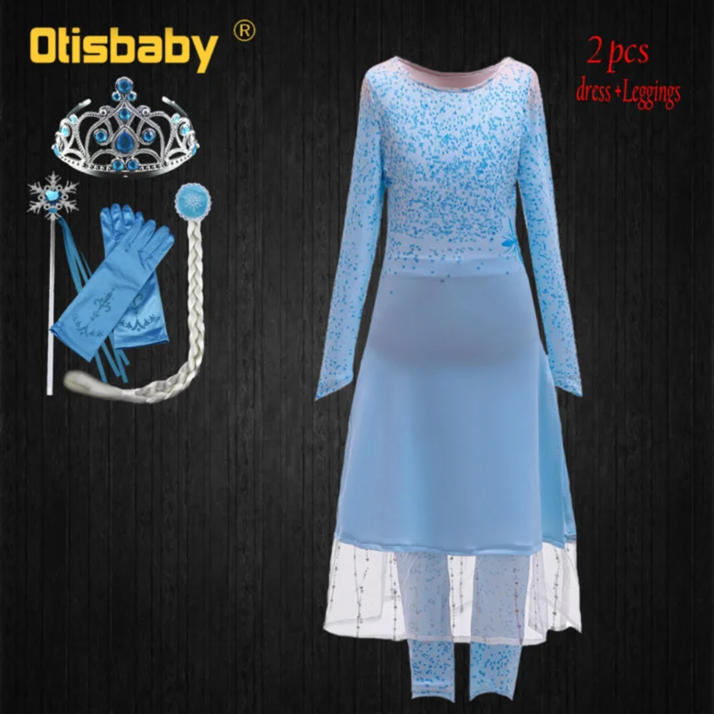 2PCS Хэллоуин Новогодние и рождественские костюмы Снежная королева 2 Платье Эльзы для девочек, леггинсы, куртка, Костюмы комплект, зимняя одежда с длинными рукавами, с изображением принцессы Эльзы детское Наряжаться - Цвет: 2PCS