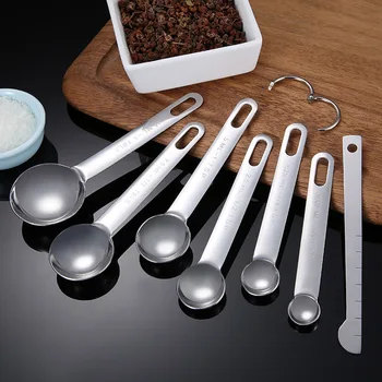 

7pcs Measuring Spoons Ruler Stainless Steel Tea Spice Kitchen Baking Seasoning Measurement Teaspoon Kitchen Tools