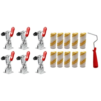 

6 Pcs Horizontal Clamp Horizontal Quick Release Toggle Clamp & 11 Pcs Wall Paint Roller Brush with Roller Covers Kit
