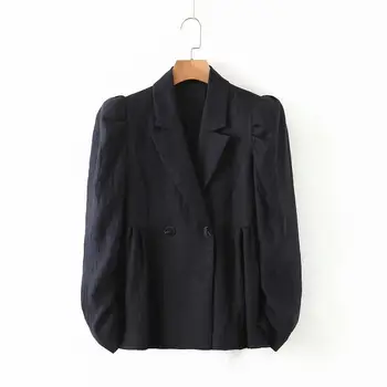 

New 2020 women fashion puff sleeve black blazers chic notched collar leisure coats female office wear business tops CT392