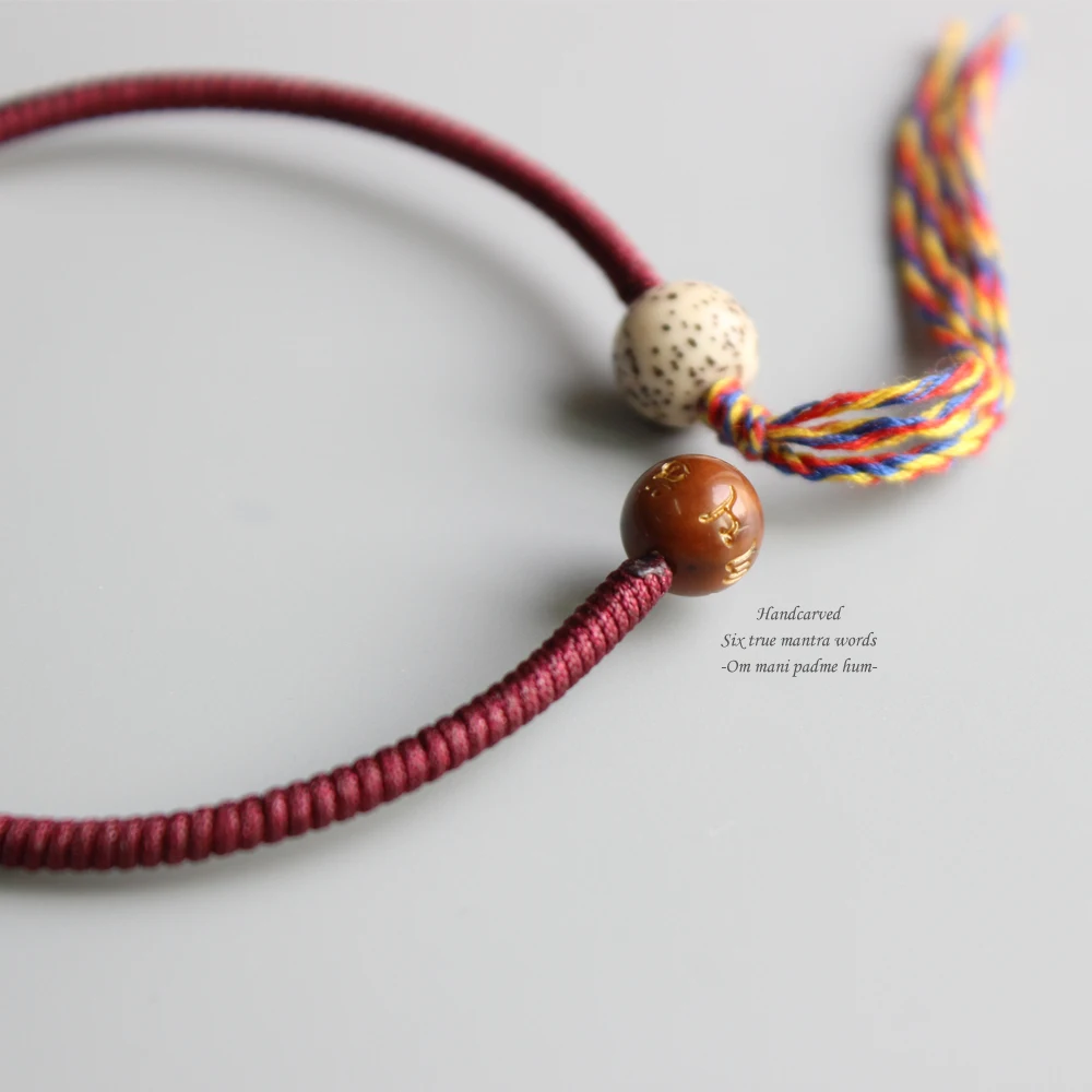 Кокосовая ракушка, резные бусы, знак Лаки, шарм, Тибетский ручной работы, хлопковая нить, темно-красная веревка, счастливый браслет, дзен буддийский браслет