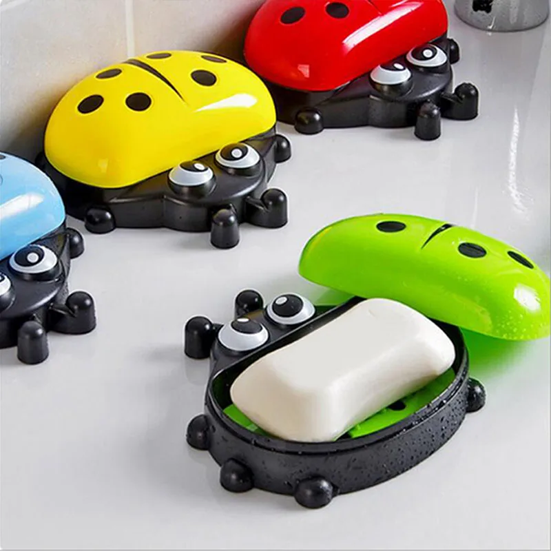 

Lovely Cute Plastic Beetles Shaped Ladybug Soap Box Bathroom Drain Soap Holder Kitchen Sponge Storage Rack Jewelry Storage Box