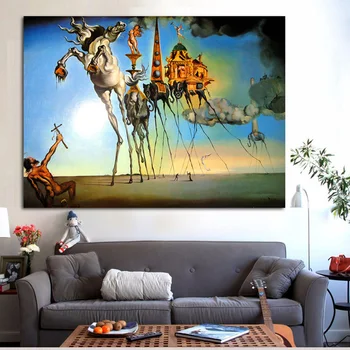 

Salvador Dali Abstract Art Horse Elephant Oil Painting on Canvas Posters and Prints Cuadros Wall Art Pictures For Living Room