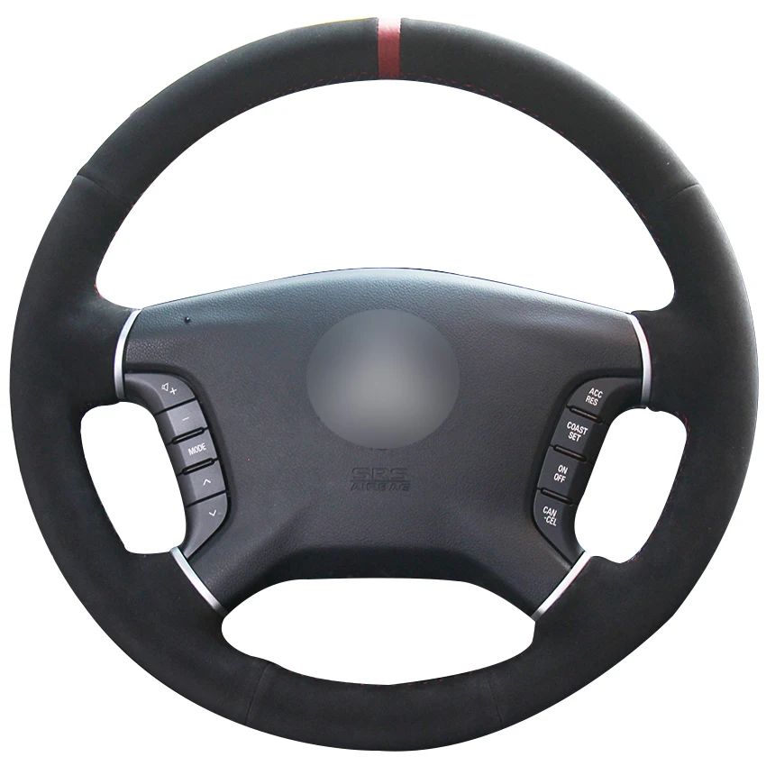 Black Suede Red Marker Car Steering Wheel Covers for Mitsubishi Pajero