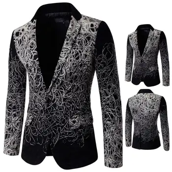

2019 Single Breasted Stage Suit Jacket Men Party Hip Hop Suit Fashion Gradient Printing costume Blazer Black