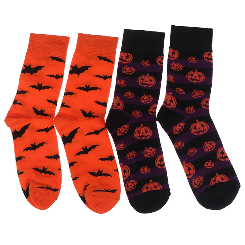 1 Pair Halloween Men&Women Cotton Bat Pumpkin Sweat Absorbent Breathable Socks