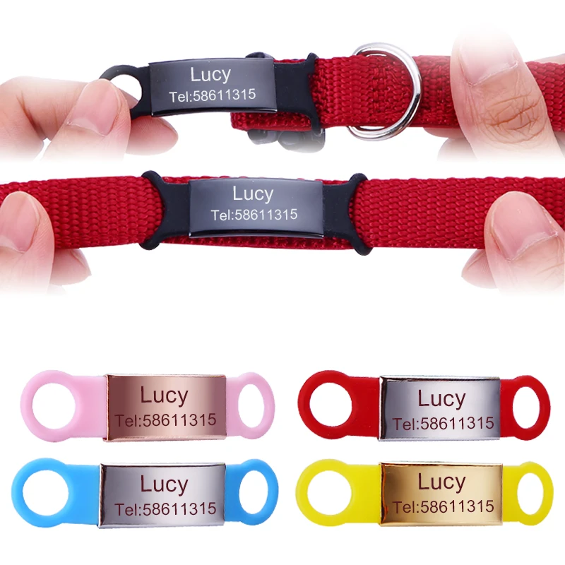 

Stainless Steel Pet ID Tags Personalized For Small Dogs Cats Custom Engraved Dog Nameplate Tags No Noise Dog Collar Accessories