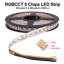 LED tira de luz 5 colores en 1 Chip de RGBCCT RGBW RGB 5M Led cinta 30LEDs/M 60LEDs/M 96LED/M tira Flexible e impermeable de luces Led 12V 24V