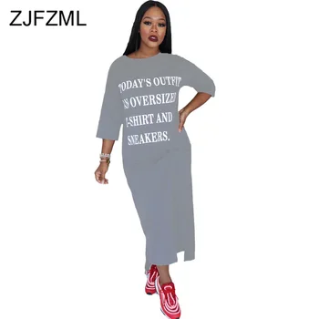 

Letter Print Plus Size T Shirt Dress Women Round Neck Bodycon Long Dresses Elegant Ladies Half Sleeve Irregular Causal Dress