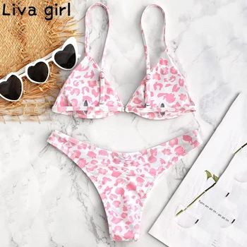

Liva girl Pink Printing Bikini Women Swimwear Two Piece Push-Up Padded Beachwear Push-Up Beach wear Bathing Beachwear Bikinis 20