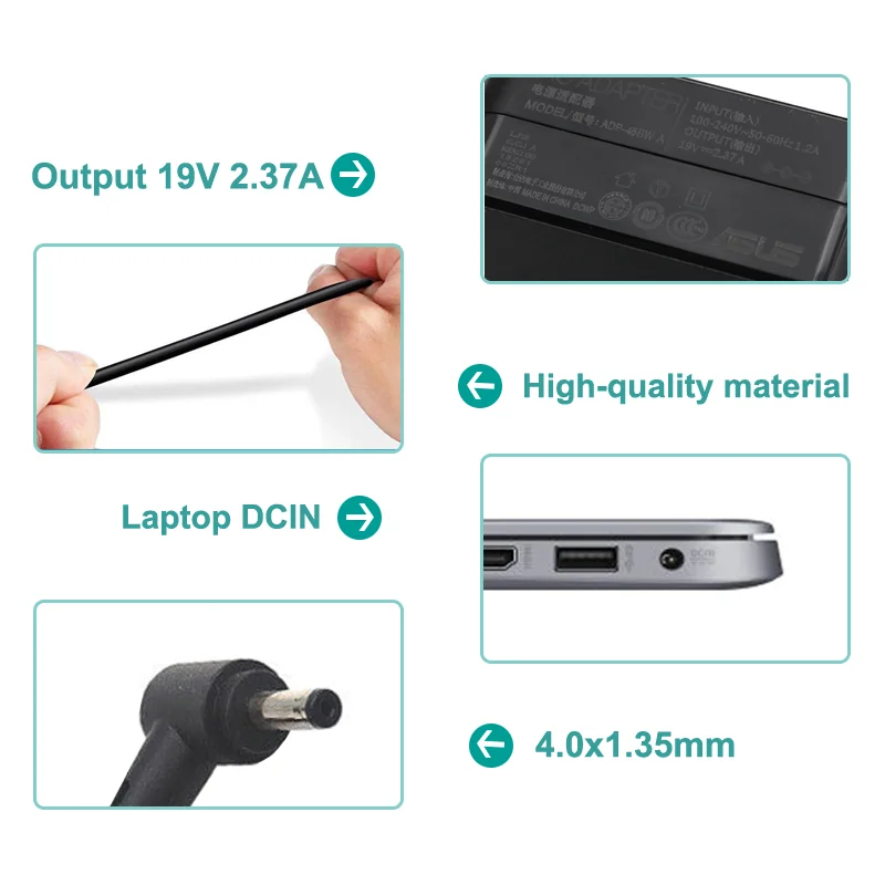 Laptop Charger ADP-45BW 19V 2.37A 4.0x1.35mm AC Adapter For Asus X553 X553M X553MA Q302LA UX21A UX31A X540Y Notebook