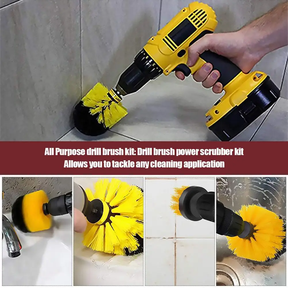 Car Wash Brush Hard Bristle Drill Scrubber Brush Kit Auto Detailing Cleaning Brush Auto Care Cleaning Tools