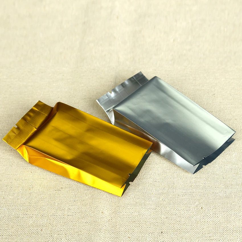 

4x2 inch Gold Silver Side Gusset Pouch 5-10g Tea Storage Bags Heat Sealable Open Top Aluminum Foil Tea Packaging Bag 100pcs/lot