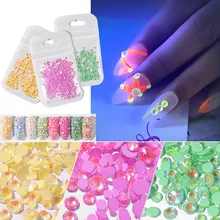 1 сумка светящиеся сверкающие стразы флуоресцентные красочные микс Размер 3D украшение для ногтей Луна украшение для ногтей светится в темноте