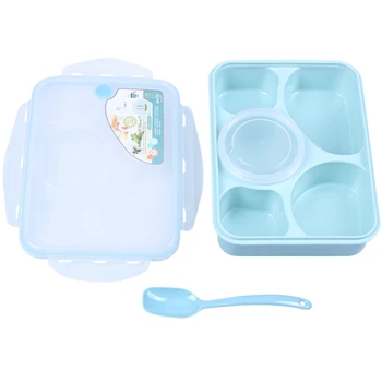 

5 Grid Lunch Box Microwavable Bento Box Leak-Proof Portable Food Container Storage Box For Kids Soup Bowl And Spoon Large Size