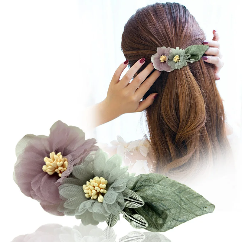 Korean Hair Accessories Cloth Hair Clips Flower Lady Hairpin Hairpiece Ponytail Bows Clip Trendy Wedding Women Girl Hair Jewelry lady shoes trinket jewelry display box