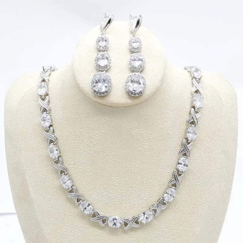 

AAA White Zirconia 925 Sterling Silver Jewelry Sets for Women Necklace Long Earrings Set Wedding Engagement Birthday Gift