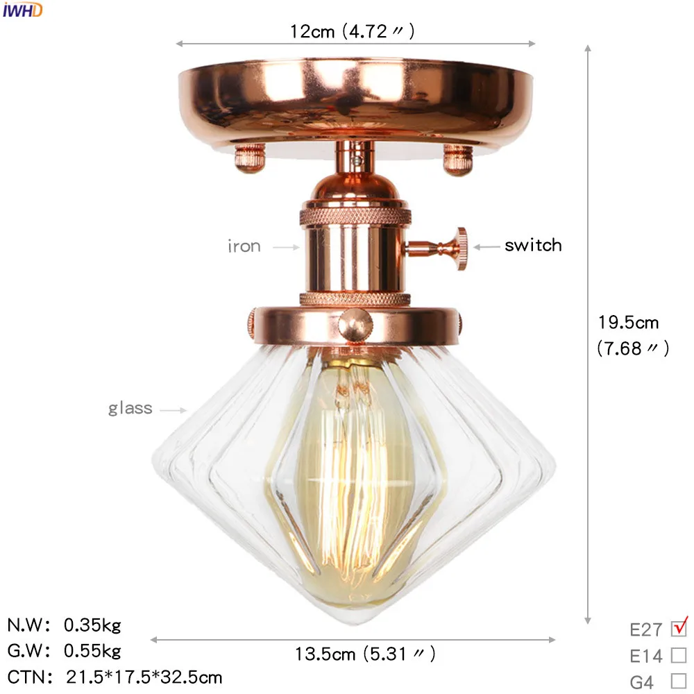 IWHD Nordic железный металлический светодиодный потолочный светильник балкон Освещение в гостиную Edison стеклянные потолочные светильники Plafon Lamparas De Techo - Цвет корпуса: Glass