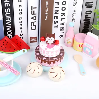 

Play House Simulation Toast Breakfast Cookware Afternoon Tea Cake Set Wooden Children Learning&Eductional Girl Kitchen Toy Gifts