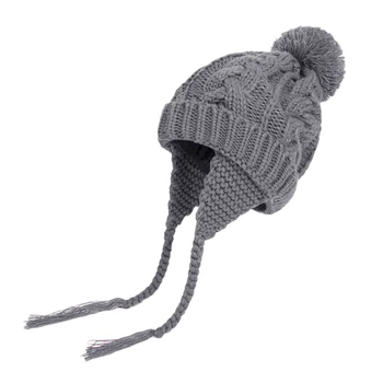 

Toddler Baby Girls Boys beanie hat children Twist Knitted wool soft hats with pom poms Warm Ear Guard elasticity panama cap A40