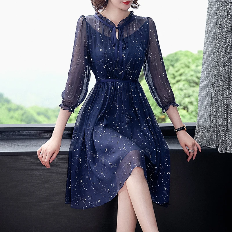 Navy Blue Summer Chiffon Dress | Blue Sky Dress Spring