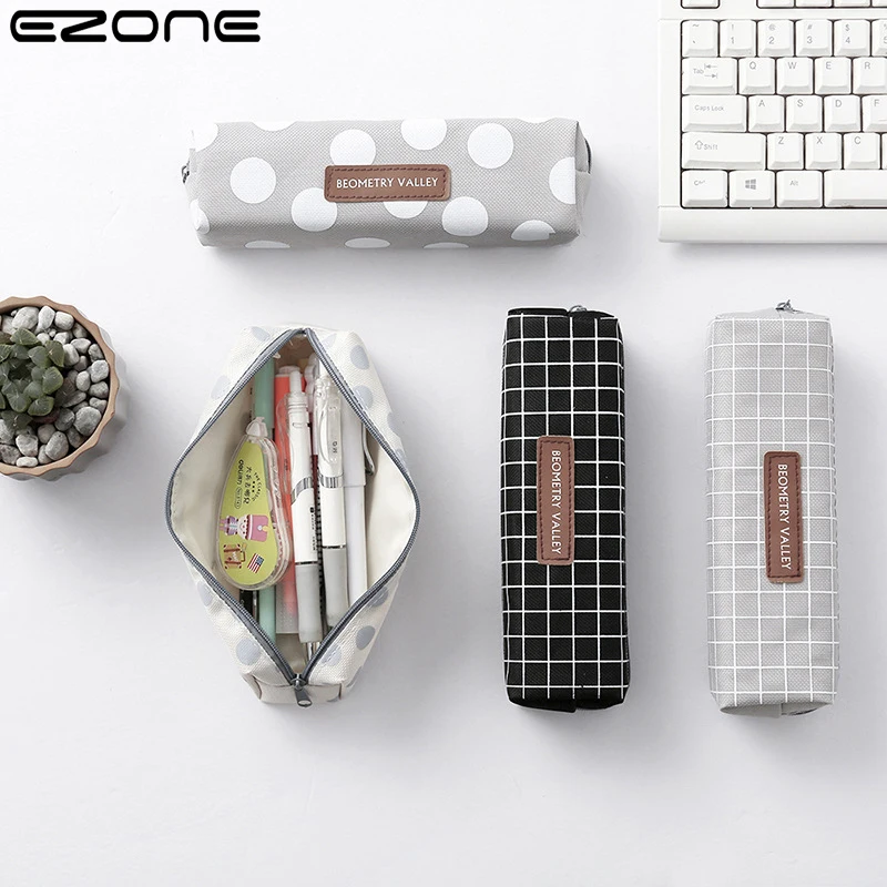 

Чехол для карандаша EZONE, милые холщовые чехлы для ручек и карандашей в простом стиле, в клетку и горошек, холодный стиль, студенческие принадлежности для девочек, подарок, школьные принадлежности