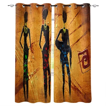 

African Women Window Curtains LivingRoom Kitchen Curtains for Bedroom Left and Right Biparting Open Curtains