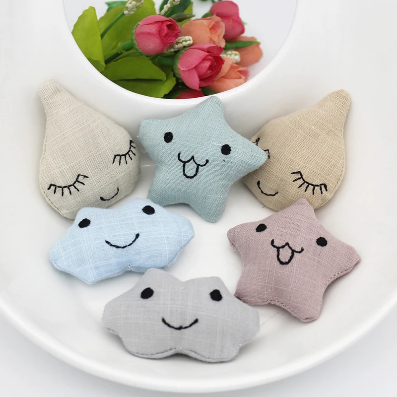 

12Pcs/lot cartoon smile face/clouds/star doll hair clip accessories, fabric star padded for shoes clothing accessories