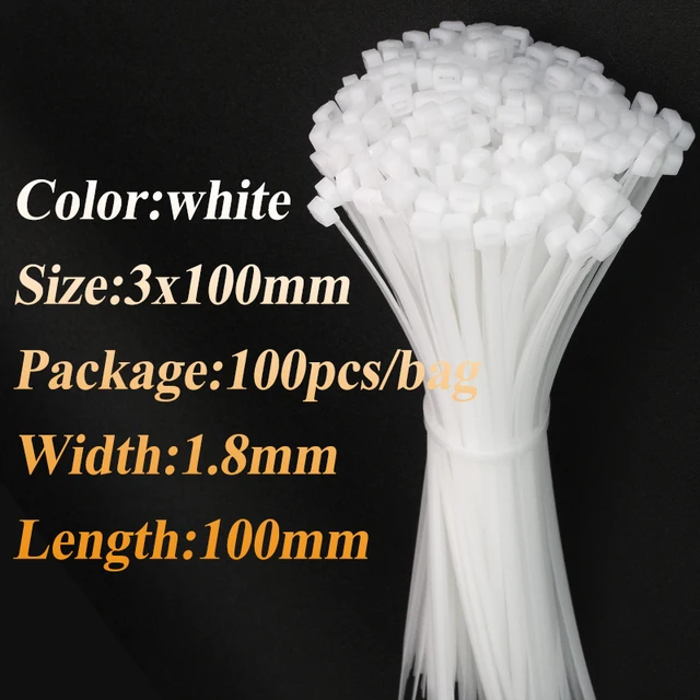 100pcs/bag cable tie Self-locking plastic nylon tie White Organiser Fasten Cable Wire Cable Zip Ties 3x100mm(white)100pcs