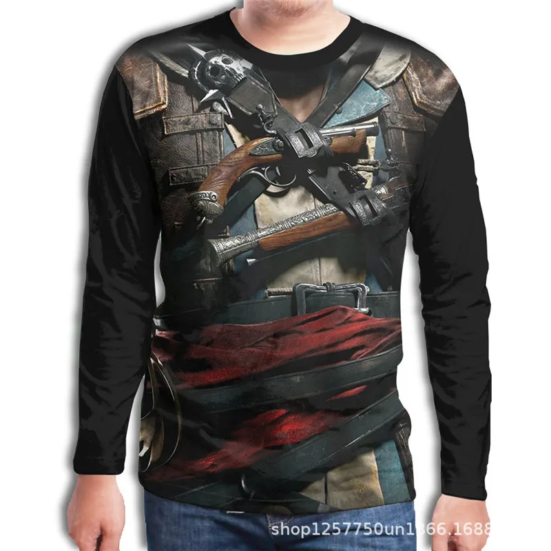 

Long Sleeve O-Neck Loose Big Size Tops Tees 2019 Autumn Cowboy Style Men T-Shirts Male 3D Digital Printing Streetwear T-Shirt