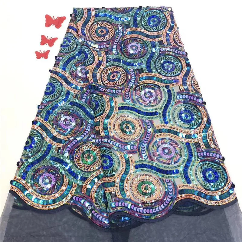 

Latest African Nigerian Blue Mesh Lace Fabric Sequins Soft Milk Lace High Quality French Tulle Lace Fabric For Party