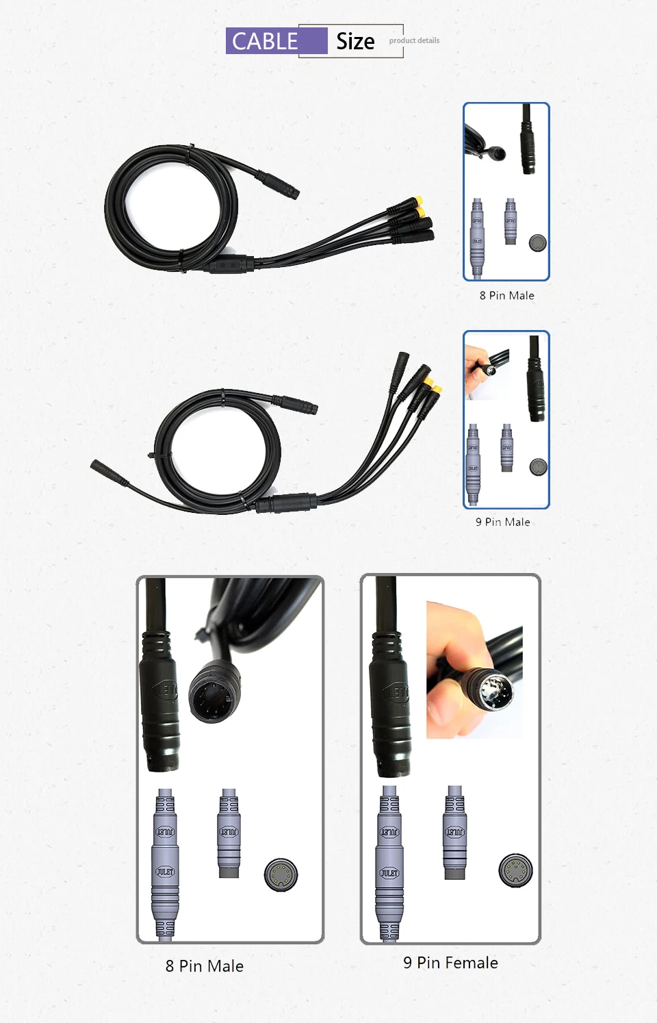 Description Picture 3 of itemJULET Cable 1TO4 8Pin 1TO5 9Pin Waterproof Cables Connect Electric Bicycle Accessories